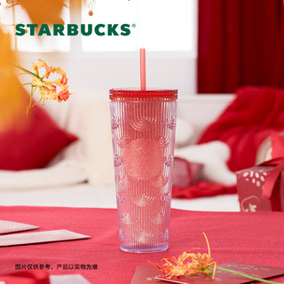 星巴克（Starbucks）福兔开年系列节庆红色渐变塑料吸管杯大容量710ml男女 节庆红色渐变款710ml