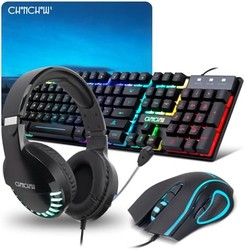 CHONCHOW 游戏键盘鼠标鼠标耳机组合,USB 有线 RGB 适用于 Xbox PS4