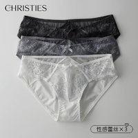 Christies 内裤女蕾丝性感女士内裤少女生低腰透气薄款少妇抗菌裆裤头3条装