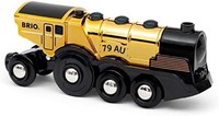 BRIO World 33630 Mighty Golden Action火车头|带灯光和声音效果的电池供电玩具火车 适合 3 岁及以上儿童