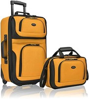 U.S. Traveler Rio ∴面料可扩展随身行李套装, 芥菜黄, One Size, Rio Rugged Fabric 可扩展旅行箱套装