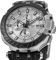 TISSOT 天梭 男式 T-Race 316L 不锈钢表壳,黑色 PVD 涂层瑞士自动计时手表,黑色