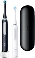 Oral-B 欧乐-B 欧乐B iO 4 双支装磁性技术电动牙刷，2 个刷头，4 种清洁模式，带旅行盒，哑光黑/纯白