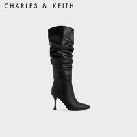 CHARLES&KEITH23冬时尚长筒尖头高跟靴堆堆靴女CK1-90580185 Black黑色 35