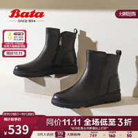 Bata 拔佳 时装靴女2023冬商场牛皮通勤百搭厚底软底短筒靴ABN64DD3 黑色-单里 37