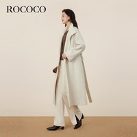 洛可可（ROCOCO）黑色经典双面呢子大衣女秋季法式设计感羊毛呢外套 米色 M