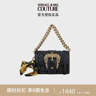 VERSACE 范思哲 Jeans Couture女士丝巾装饰单肩斜挎包 黑色