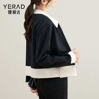 娅丽达（YERAD）设计感撞色保暖外套女冬小个子慵懒风短款上衣 黑色(A0) M