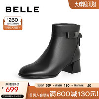 BeLLE 百丽 气质通勤时装靴23冬季羊皮粗跟短靴加绒A1X1DDD3 黑色-薄绒 37