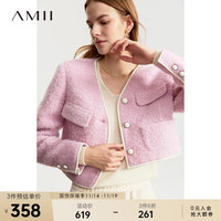 AMII2023冬优雅香风羊毛圈圈呢短款毛呢外套女名媛气质上衣 浅粉 165/88A/L