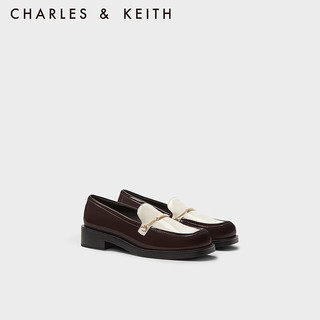 CHARLES&KEITH23冬复古拼色漆皮乐福鞋单鞋CK1-70900493 Dark Brown深棕色 36