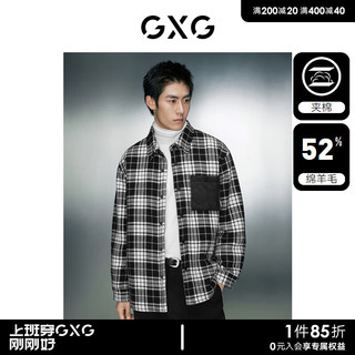 GXG男装 经典黑白格纹毛呢加棉衬衫式夹克外套 冬季 格纹 180/XL