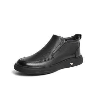 SENDA 森达 休闲皮鞋男商场同款简约套脚商务鞋1LQ02DM3 黑色单里 38