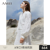 AMII蕾丝拉链小众高级感外套女灯笼袖棒球服短款上衣 米白 170/92A/XL