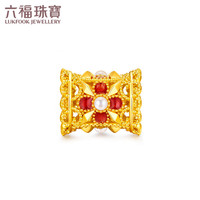六福珠宝足金硬金珐琅工艺淡水珍珠花韵黄金转运珠定价 金重约0.69克