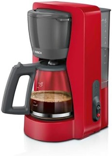BOSCH 博世 过滤式咖啡机 ,1200 W,玻璃壶 1.25 升,10-15 杯,40 分钟保温功能,红色哑光