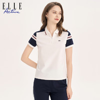 ELLE Active 撞色polo短袖t恤2023女夏季新款拼接设计透气翻领上衣