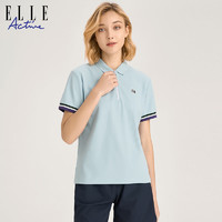 ELLE Active 2023夏季新款高级感短袖polo衫女装蓝拉链领体恤上衣