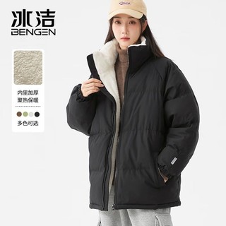 BENGEN 冰洁 BINGJIE）棉服女情侣同款2023秋冬季新款纯色休闲简约面包服立领外套 黑色 L