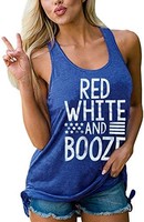 CHUNTIANRAN 女式红白酒背心夏季趣味饮酒 7 月 4 日美国国旗可爱沙滩 T 恤锻炼背心