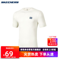 SKECHERS 斯凯奇 男速干训练上衣透气针织T恤运动短袖P222M040 0074棉花糖白 XXL