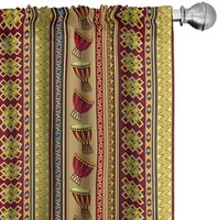 Ambesonne 非洲窗帘,东方金宾鼓音乐文化主题几何雪佛龙三角形, 2 件套,带杆袋,142.24 厘米 x 241.32 厘米,