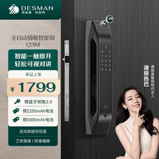 DESMAN 德施曼 猫眼智能锁密码锁家用防盗门锁 全自动智能门锁电子Q3M (黑)猫眼全自动锁+小嘀APP控制