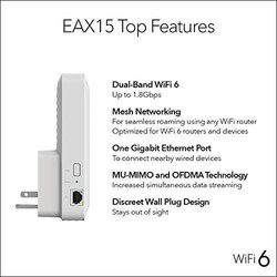 NETGEAR 美國網件 WiFi 6 網狀范圍擴展器 可添加多達1,500平方英尺覆蓋范圍和20多個設備