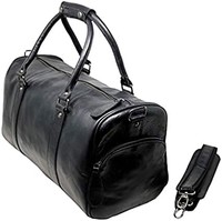 Jaald 18 英寸皮革行李袋旅行随身行李过夜健身房周末包, 黑色//白色, 20 英寸