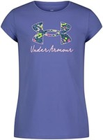安德玛 女童户外短袖 T 恤,时尚圆领,标志和印花设计