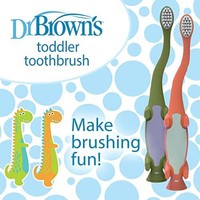 布朗博士 幼儿牙刷，绿色和橙色，恐龙，2件装
