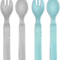 REER 22063 Growing 儿童餐具套装 4 件套 2 把餐勺和 2 把叉子 蓝色和灰色 可持续餐具 不含三聚氰胺