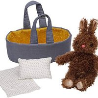 MANHATTAN TOY Moppettes Beau Bunny 填充动物养育玩具套装 带兔子毛绒玩具,织物摇篮,毯子和枕头