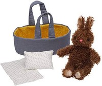 MANHATTAN TOY Moppettes Beau Bunny 填充动物养育玩具套装 带兔子毛绒玩具,织物摇篮,毯子和枕头