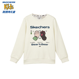 Skechers斯凯奇女童套头卫衣秋冬落肩袖设计针织亲肤加绒童服P323G04 棉花糖白/0074 130cm