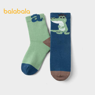 巴拉巴拉【商场同款】儿童袜子冬季加厚保暖袜男童短袜小童两双装 蓝绿色调00384 120cm