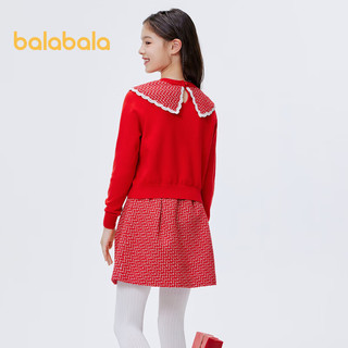 巴拉巴拉儿童套装女童冬中大童红色小香风两件套拜年服 新年红 拜年服-00466 150cm