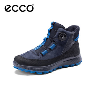 爱步（ECCO）儿童靴子 冬季女童皮鞋防滑高帮中大童童鞋 突破761993 黑色/午夜蓝76199360159 38