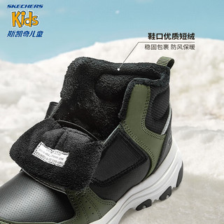 Skechers斯凯奇男女童棉鞋冬季儿童雪地靴4-16岁中大童靴子加绒鞋8701647L 男童/橄榄色/黑色/OLBK 27.5