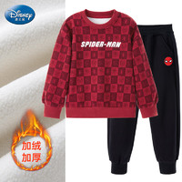 迪士尼男童冬季卫衣套装蜘蛛侠卫衣加绒运动裤MVLSZ233012 红+黑 130
