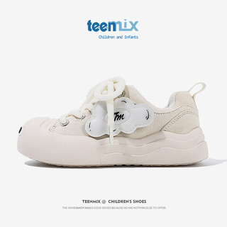 天美意（TEENMIX）天美意儿童运动鞋秋季小孩时尚透气帆布鞋女童休闲鞋子 米色 35码