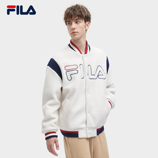 FILA【张艺兴同款】斐乐男士针织外套2023冬仿羊羔绒棒球服男装上衣 鲜乳白-IV 175/96A/L