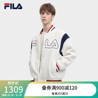 FILA【张艺兴同款】斐乐男士针织外套2023冬仿羊羔绒棒球服男装上衣 鲜乳白-IV 170/92A/M