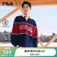 FILA 斐乐男子针织长袖POLO衫休闲简约宽松上衣 深默蓝-DB 170/92A/M