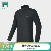 FILA 斐乐男子针织长袖上衣2023冬加绒立领高尔夫运动T恤 深黑-BK 175/96A/L