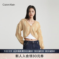 Calvin Klein Jeans24春季女士休闲通勤字母提花纽扣V领针织开衫J222941 AAT-象牙黄 XS