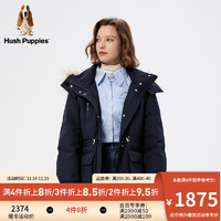 Hush Puppies暇步士女装工装风中长款貉子毛领羽绒服 196深蓝 XL