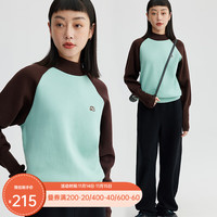 雲上生活拼色插肩袖字母半高领毛衣A8897X 咖绿拼色 L