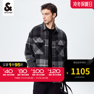 杰克琼斯 杰克·琼斯（JACK&JONES）秋冬男士上衣略宽松格子图案翻领含羊毛外套223427032 黑色E40 170/92A/S