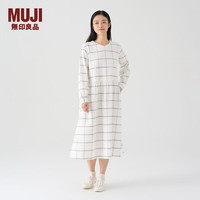 MUJI 無印良品 无印良品（MUJI）女式 法兰绒抽褶连衣裙 美拉德纯棉起毛长裙子秋冬 BC08CC3A 原色格纹